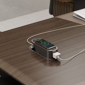 ハオランシリーズ 高級エグゼクティブデスク 北米黒ウォールナット木皮 指紋ロック 電動昇降配線ボックス