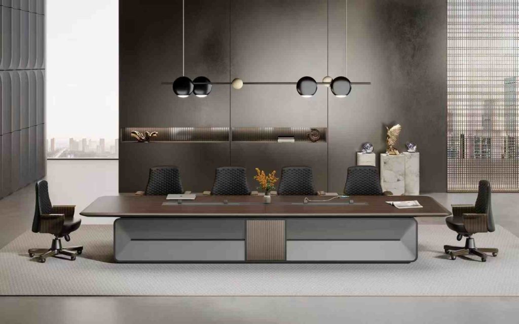 浩然シリーズ会議机 北米黒クルミ木皮 e0級基材 华润pu塗料 電力軌道コンセント