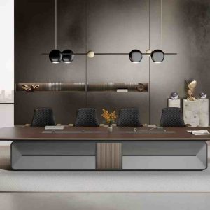 浩然シリーズ会議机 北米黒クルミ木皮 e0級基材 华润pu塗料 電力軌道コンセント