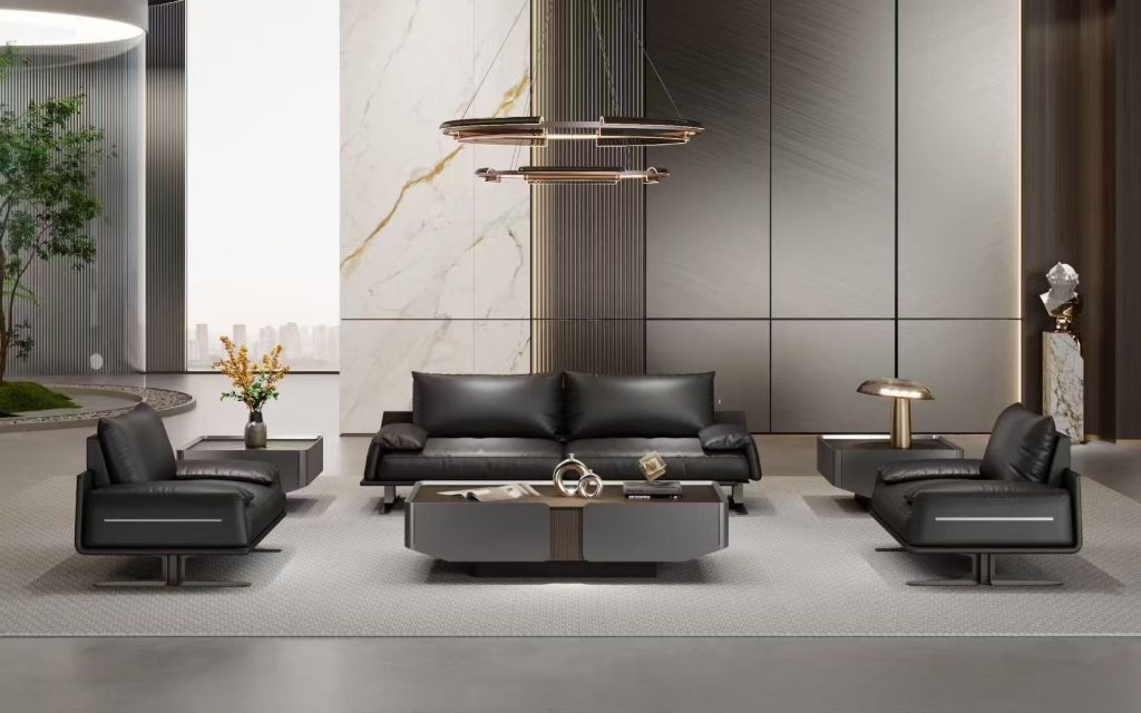 エイプリー社長ソファ｜实木フレーム、ヒューマンエンジニアリングデザイン、防汚牛皮