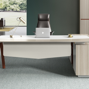 ユーガールシリーズ執務机 豊林e0級パーティクルボード ドイツシャッター化粧紙 宝鋼スチールフレーム 冠輝五金 ラミエロ接続付属キャビネット