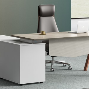 ユーガールシリーズ執務机 豊林e0級パーティクルボード ドイツシャッター化粧紙 宝鋼スチールフレーム 冠輝五金 ラミエロ接続付属キャビネット