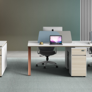 ユーゲルシリーズaタイプ スタッフデスク 豊林e0グレード ロック付き引出し アルミニウム薄縁