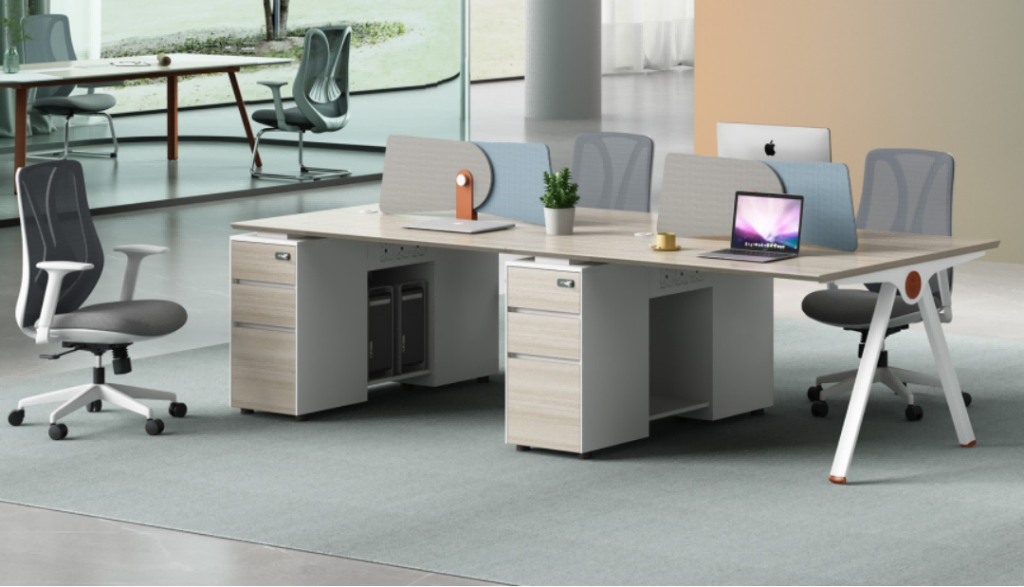 ユーゲル（优格）シリーズbタイプ スタッフデスクは、「ロック付き収納の安全性、アルミニウム薄縁の精緻感、高品質素材の安心性」を核とした現代的オフィス家具です