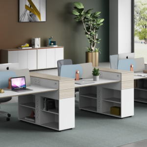 ユーゲルシリーズdタイプ スタッフデスク 豊林e0グレード ロック付き引出し アルミニウム薄縁