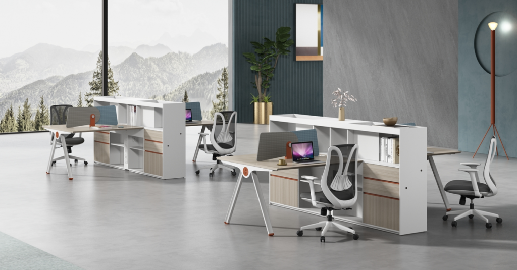 ユーゲルシリーズeタイプ 2人・4人用コンビネーションスタッフデスク 豊林e0グレード 豊富な収納空間