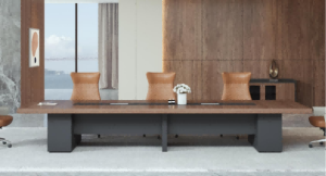 明哲シリーズ会議机 上思華林e0級基材 天然胡桃木皮 华润哑光pu塗料 輸入五金