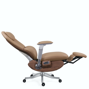 AD5シリーズスマート電動オフィスチェア｜1.5CM厚環境対応木材、アルミニウム合金肘掛け、高級牛皮、SGS認証ガスリフト、700#メッキ脚、静音PUキャスター
