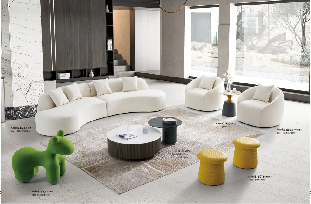 s6022シリーズオフィスレジャーエリアソファ 高品質テディフリース布張り 高密度環境保護発泡スポンジ プラスチック固定脚垫