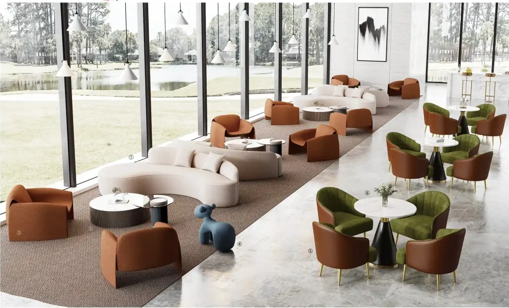 s6021シリーズオフィスレジャーエリアソファ 高品質テディフリース布張り 高密度環境保護発泡スポンジ プラスチック固定脚垫