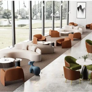 s6021シリーズオフィスレジャーエリアソファ 高品質テディフリース布張り 高密度環境保護発泡スポンジ プラスチック固定脚垫