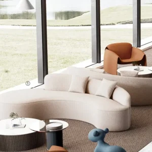 s6021シリーズオフィスレジャーエリアソファ 高品質テディフリース布張り 高密度環境保護発泡スポンジ プラスチック固定脚垫