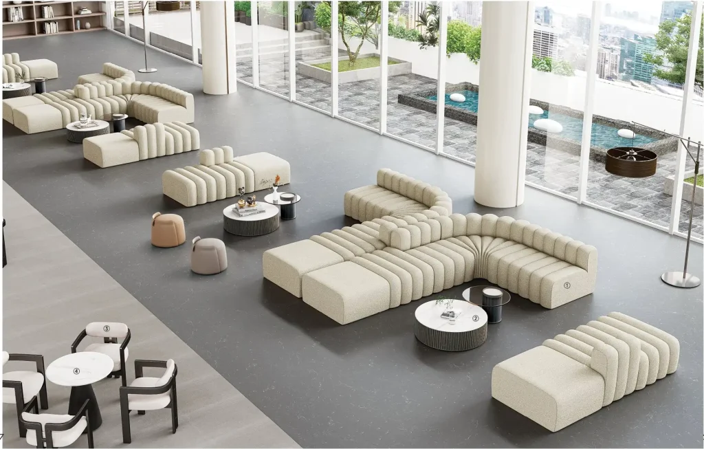 s6039シリーズオフィスレジャーエリアソファ 高品質シェニール布張り 高密度環境保護発泡スポンジ 自由組み合わせ可能