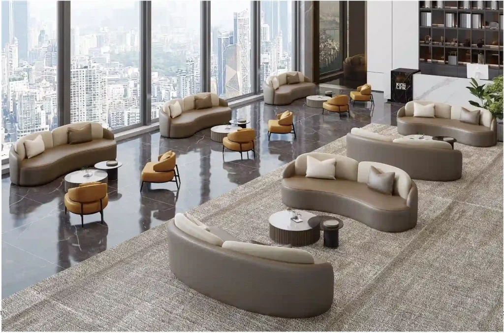 s6037シリーズオフィスレジャーエリアソファ 高品質西皮/布張り 高密度環境保護発泡スポンジ プラスチック固定脚垫