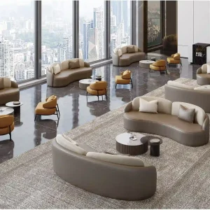 s6037シリーズオフィスレジャーエリアソファ 高品質西皮/布張り 高密度環境保護発泡スポンジ プラスチック固定脚垫