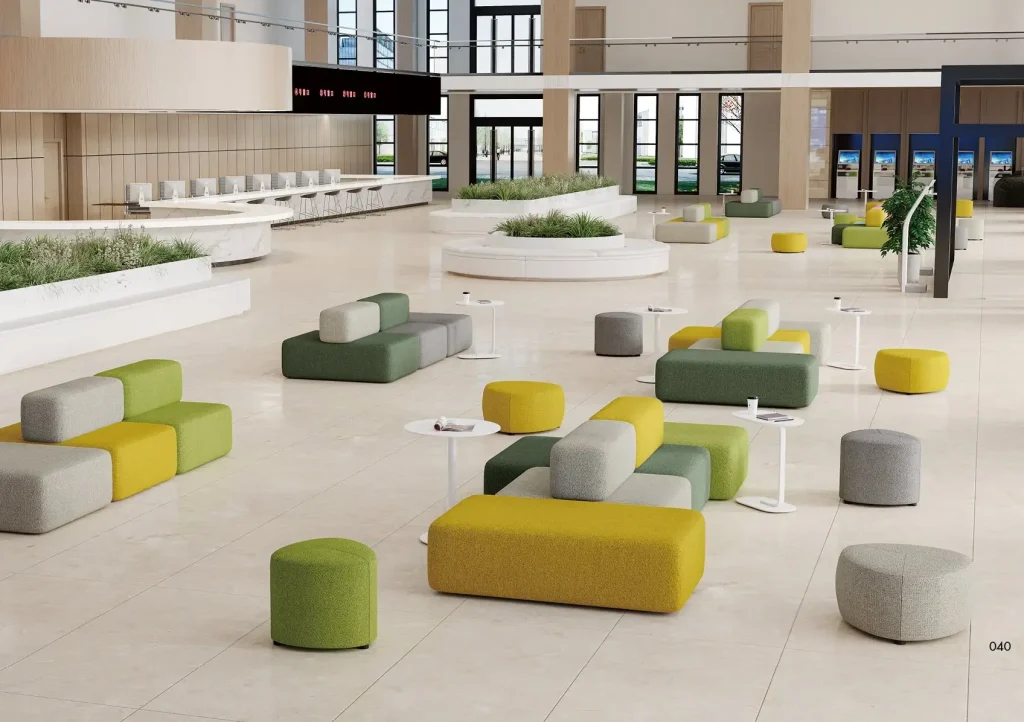 s6074シリーズオフィスレジャーエリアソファ 高品質西皮/布張り 高密度環境保護発泡スポンジ プラスチック脚垫