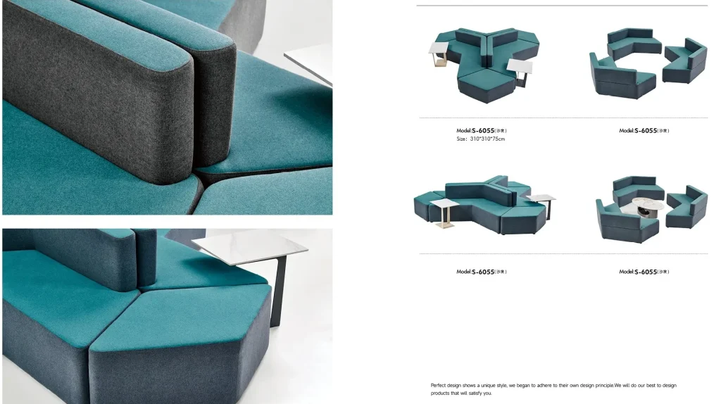 s6055シリーズオフィスレジャーエリアソファ 異形セットソファ puレザー/ファブリック生地 高密度環境配慮型スポンジ