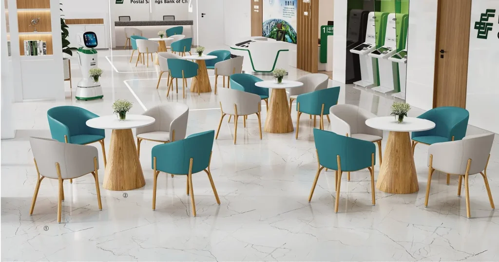 x3140シリーズオフィスレジャー商談チェア 高品質puレザー饰面 高密度環境配慮型スポンジ 鉄骨木目色四脚