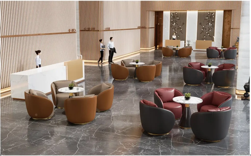 x3140シリーズオフィスレジャー商談チェア 高品質puレザー饰面 高密度環境配慮型スポンジ 可動ソフトパッド背もたれ ステンレスチタン色底框