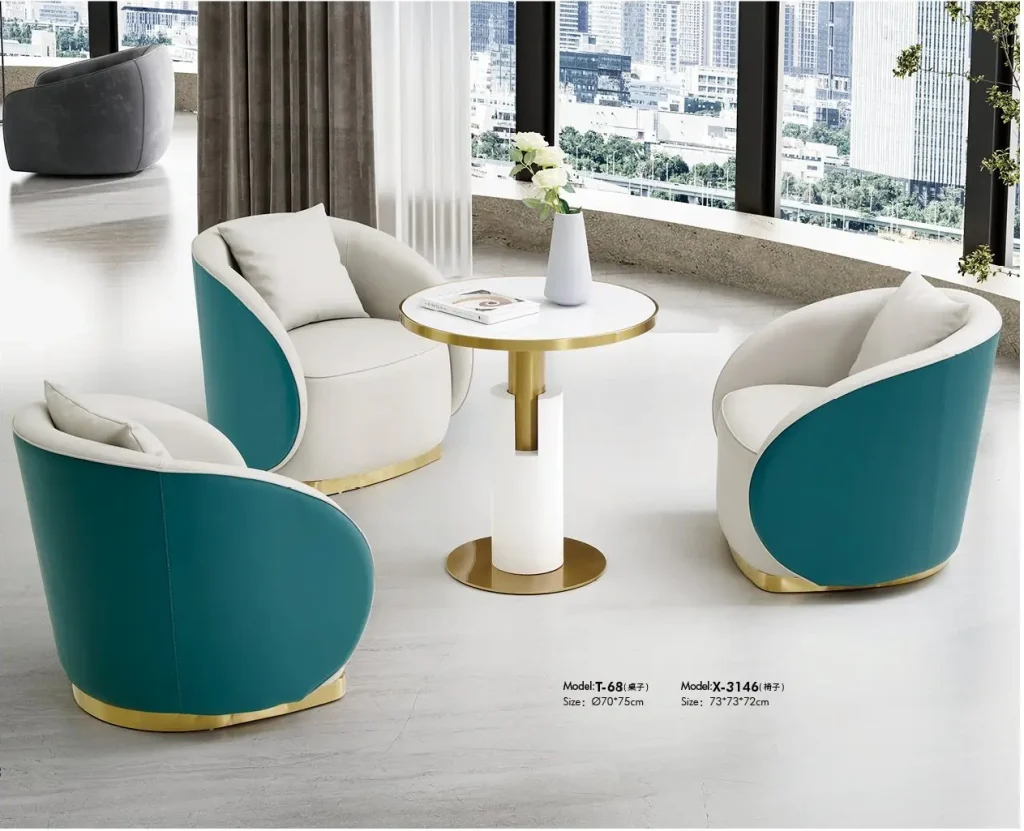 x3140シリーズオフィスレジャー商談チェア 高品質puレザー饰面 高密度環境配慮型スポンジ 可動ソフトパッド背もたれ ステンレスチタン色底框