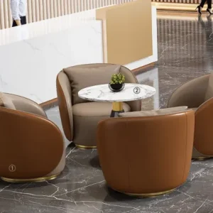 x3140シリーズオフィスレジャー商談チェア 高品質puレザー饰面 高密度環境配慮型スポンジ 可動ソフトパッド背もたれ ステンレスチタン色底框