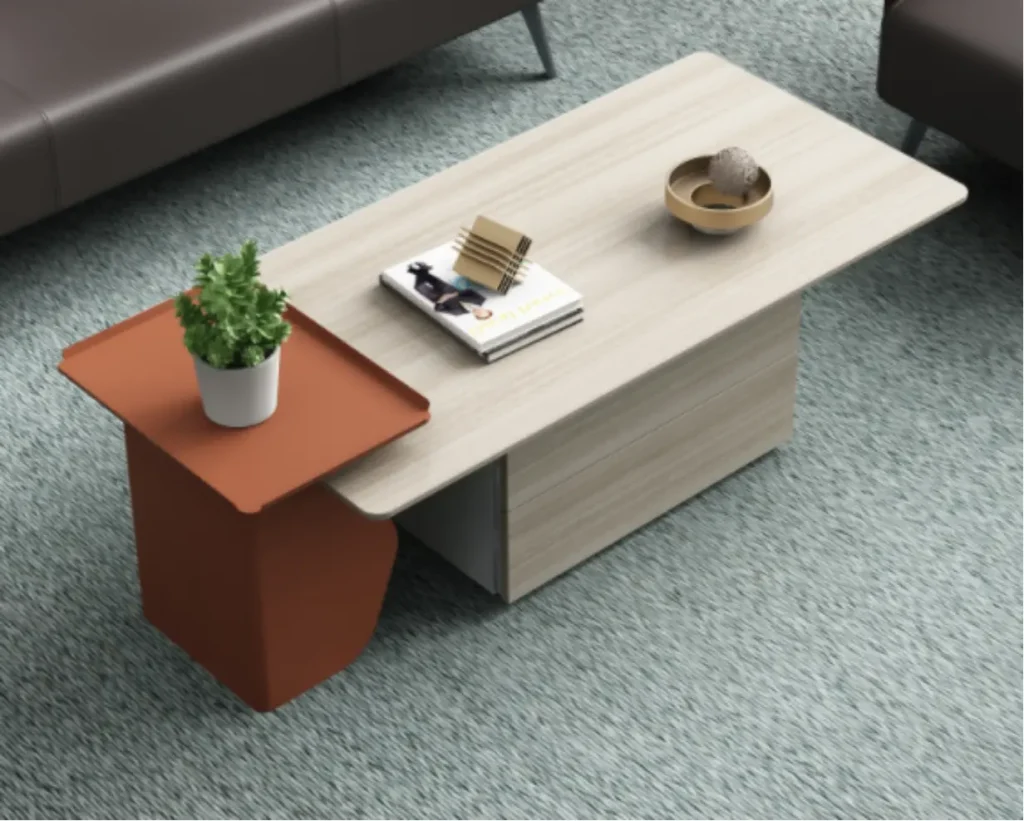 ユーゲルシリーズ オフィスコーヒーテーブル 豊林e0級高密度パーティクルボード ドイツ夏特化粧紙 冠輝金具