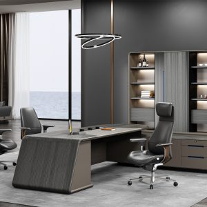 高級エグゼクティブデスク タイ輸入グレーエルム 指紋ロック 電力轨道コンセント付きハオルイシリーズ