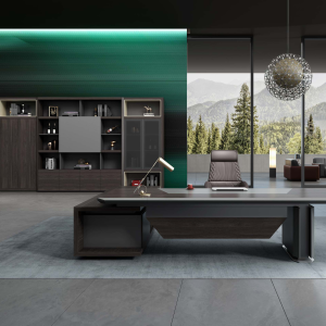 ハイエンドエグゼクティブ桌 聖御シリーズ 耐刮熱・耐高温超極細繊維表面 隠し式取っ手 一体型多機能ソケット 高級オフィス家具