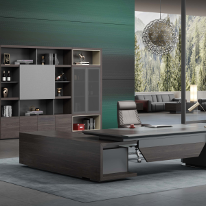 ハイエンドエグゼクティブ桌 聖御シリーズ 耐刮熱・耐高温超極細繊維表面 隠し式取っ手 一体型多機能ソケット 高級オフィス家具