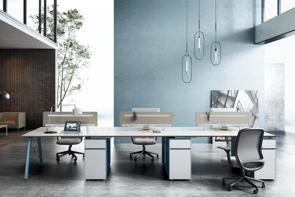 ピーターシリーズaタイプ スタッフデスク 豊林e0グレード ノーハンドルデザイン 宝鋼鋼架脚