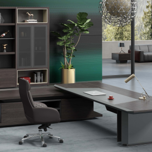 ハイエンドエグゼクティブ桌 聖御シリーズ 耐刮熱・耐高温超極細繊維表面 隠し式取っ手 一体型多機能ソケット 高級オフィス家具