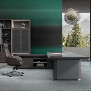 ハイエンドエグゼクティブ桌 聖御シリーズ 耐刮熱・耐高温超極細繊維表面 隠し式取っ手 一体型多機能ソケット 高級オフィス家具