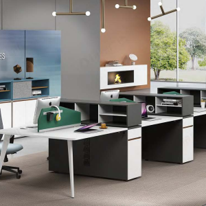 ローランドシリーズFタイプ スタッフデスク 豊林E0グレード 宝鋼鋼架脚 ラミノ接続