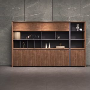 ミンシーシリーズ ブックケース ファイルキャビネット 輸入天然小山紋クルミ木皮 上思華林e0級高密度板 華潤pu塗料