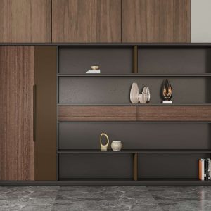 明哲シリーズ ブックケース ファイルキャビネット 上思華林e0級mdf 天然クルミ木皮 華潤マットポリエステル塗料