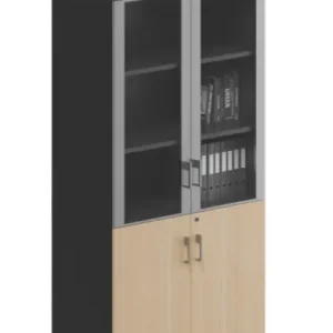ランボシリーズ dタイプ 事務員用収納ファイルキャビネット 豊林e0級ボード アルミ枠ガラス扉 7字型錠 1302取っ手 25mm棚板