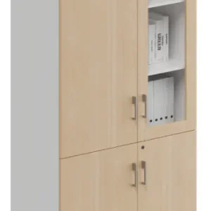 ランボシリーズ eタイプ 事務員用収納ファイルキャビネット 豊林e0級ボード 木枠ガラス扉 7字型錠 1302取っ手 25mm棚板